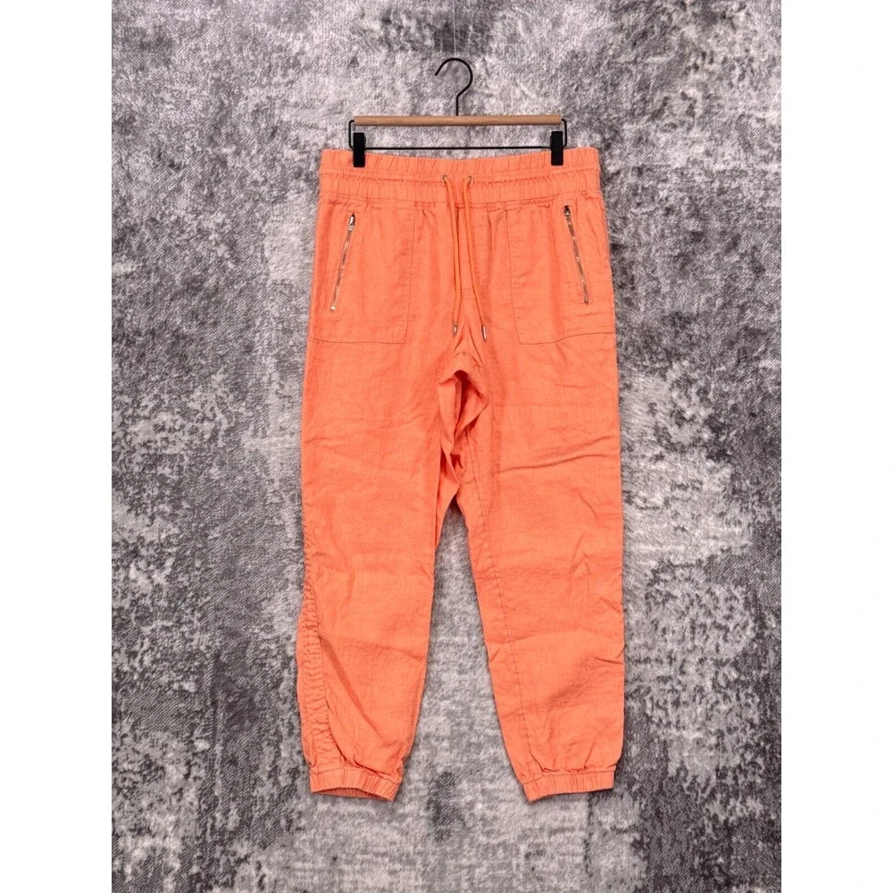 Athleta Cabo Linen Jogger Pants Womens Pink Orange Size 14